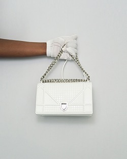 Diorama Bag, Patent Leather, Micro Cannage, White, with D/B, 13-BO-0117